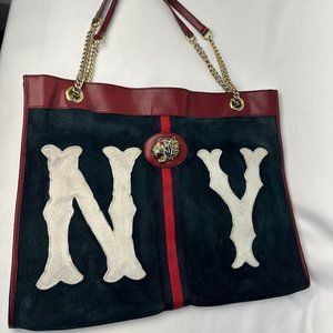 GUCCI Rajah Large Leather Tote Shoulder Bag Navy Blue 537219